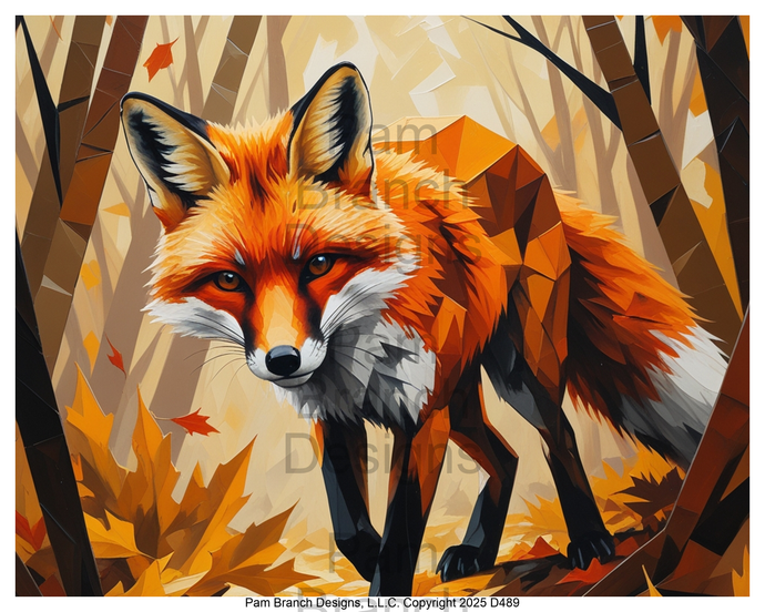 Rice paper for decoupage – geometric fox in autumn forest – D489