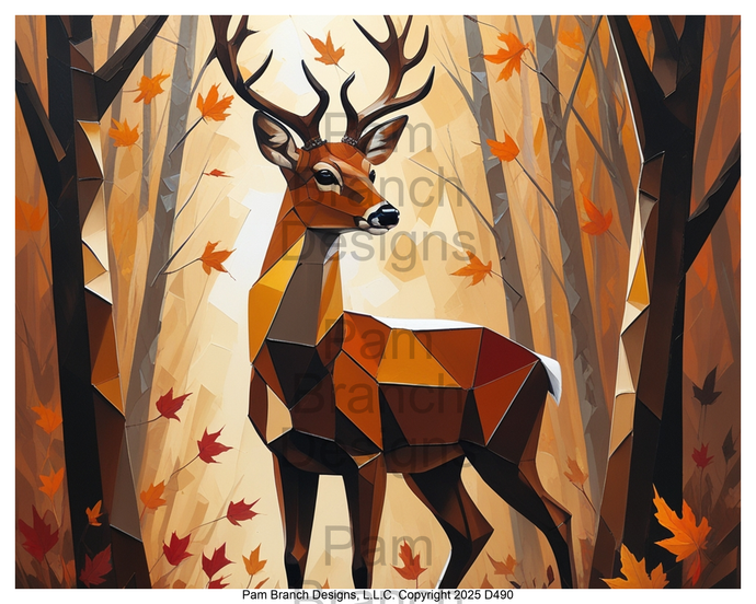 Rice paper for decoupage – geometric deer in autumn forest – D490