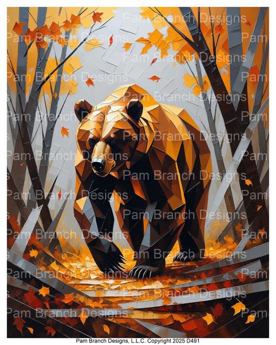 Rice paper for decoupage – geometric bear in autumn forest – D491