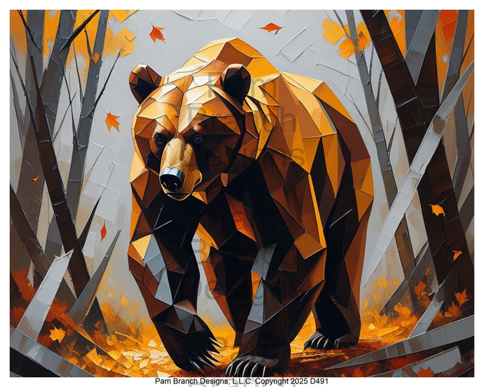 Rice paper for decoupage – geometric bear in autumn forest – D491