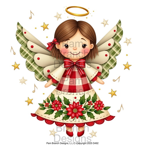 Rice paper for decoupage – Christmas angel in red plaid dress – supply for holiday DIY – D492