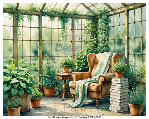 Rice paper for decoupage cozy greenhouse with chair and books D500