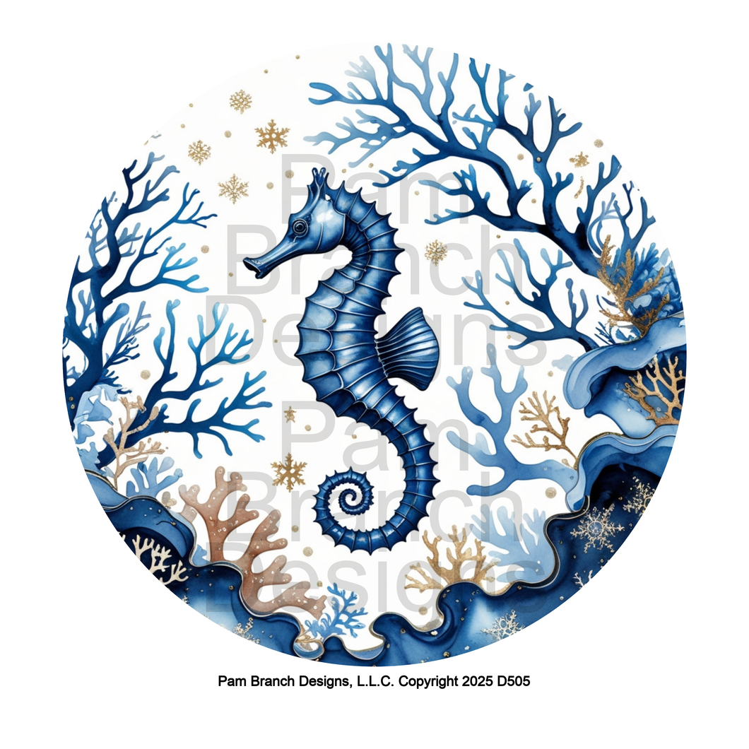 Blue Seahorse Winter Coastal – Rice Paper for Ornament Decoupage – D505