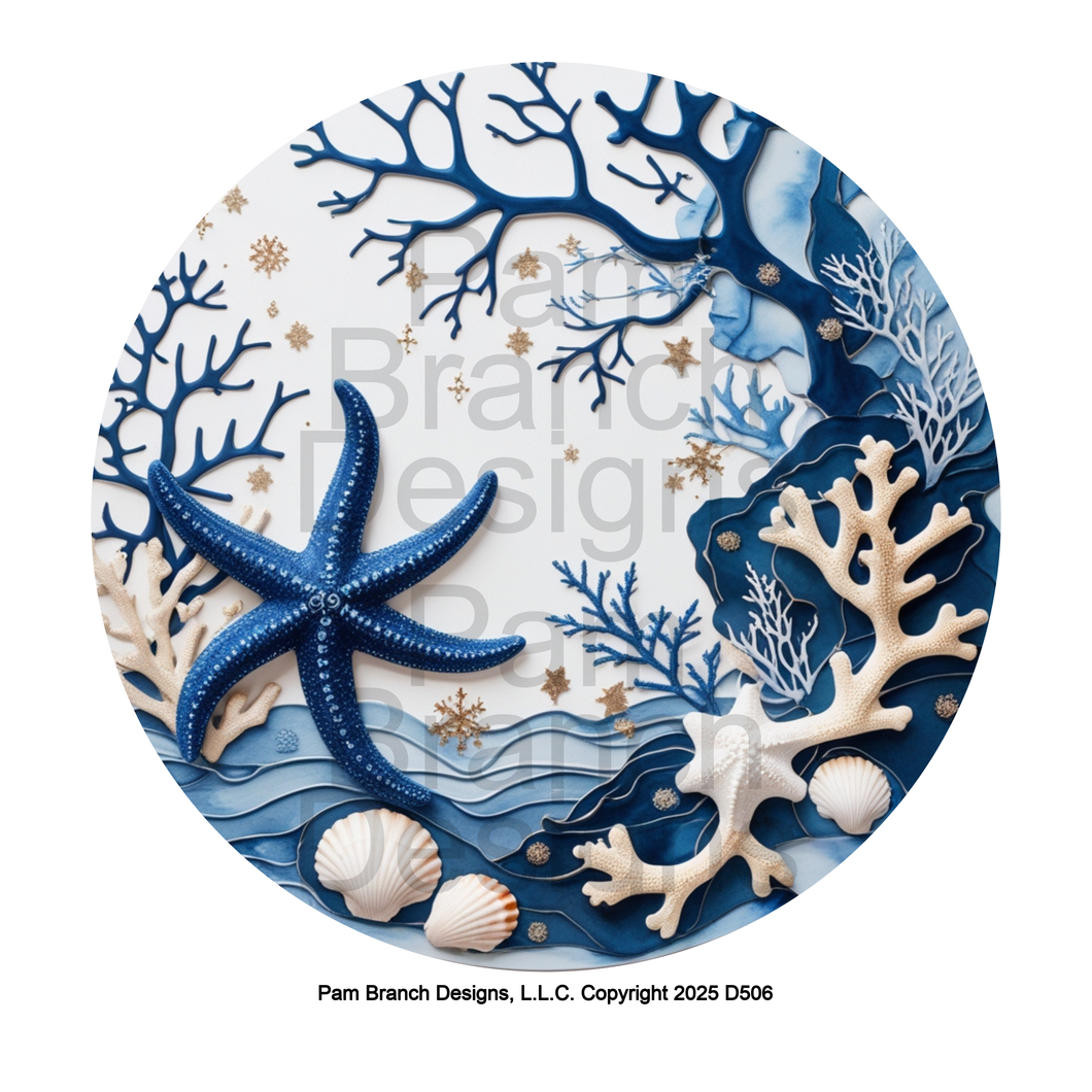 Starfish, Shells, Coral Sea Christmas Underwater Scene – Rice Paper for Ornament Decoupage – D506
