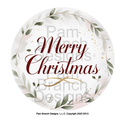 Merry Christmas Script with leaf border – Rice Paper for Ornament Decoupage – D513