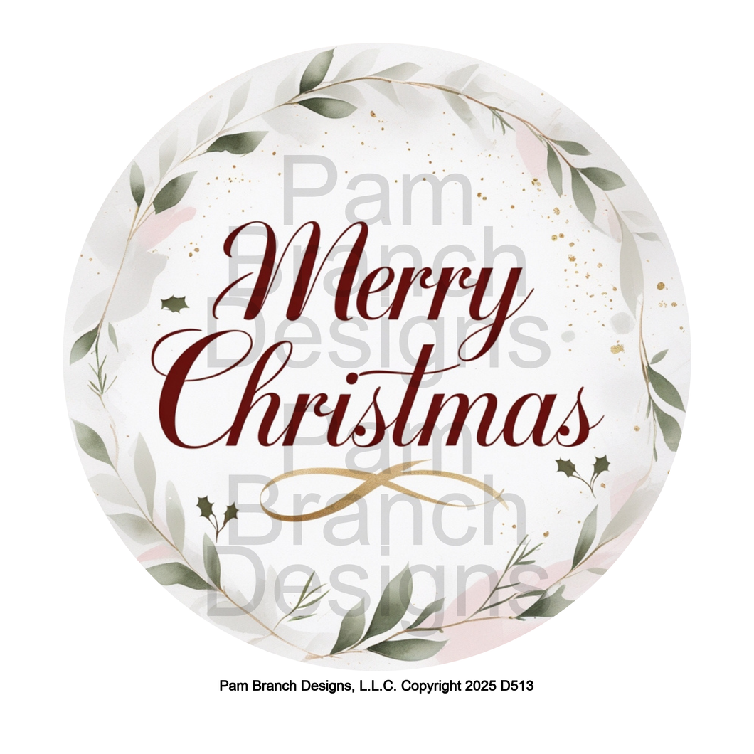 Merry Christmas Script with leaf border – Rice Paper for Ornament Decoupage – D513