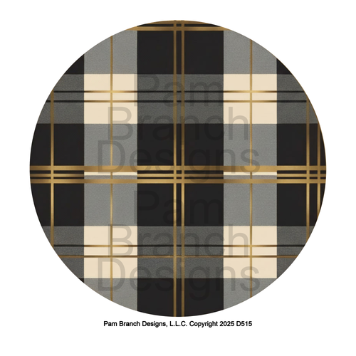 Plaid Pattern in Black, Gray, Cream and Gold – Rice Paper for Winter Ornament Decoupage – D515