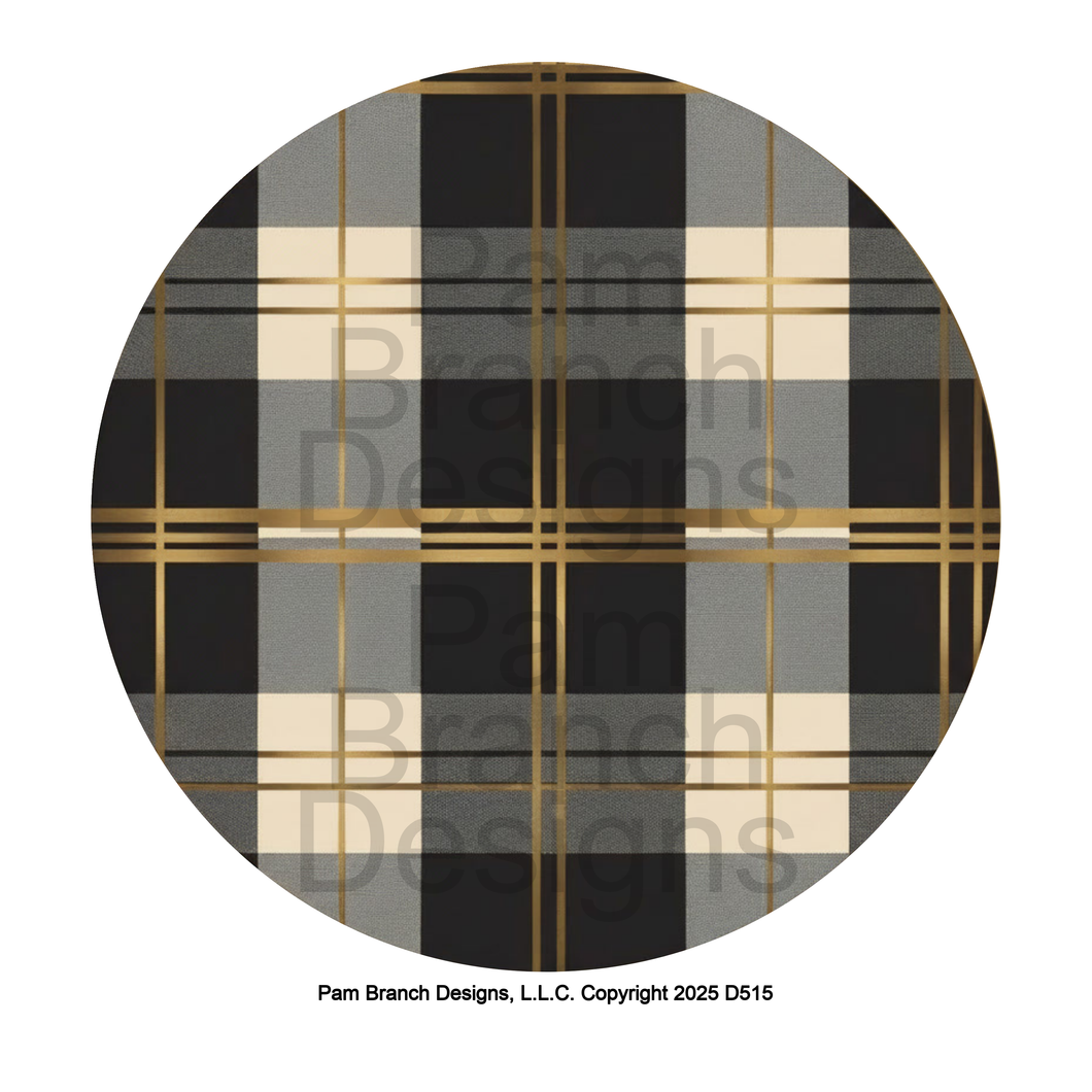 Plaid Pattern in Black, Gray, Cream and Gold – Rice Paper for Winter Ornament Decoupage – D515