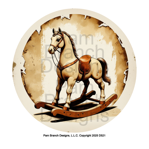 Vintage Rocking Horse with Leather Saddle on Antique Background – Rice Paper for Ornament Decoupage – D521