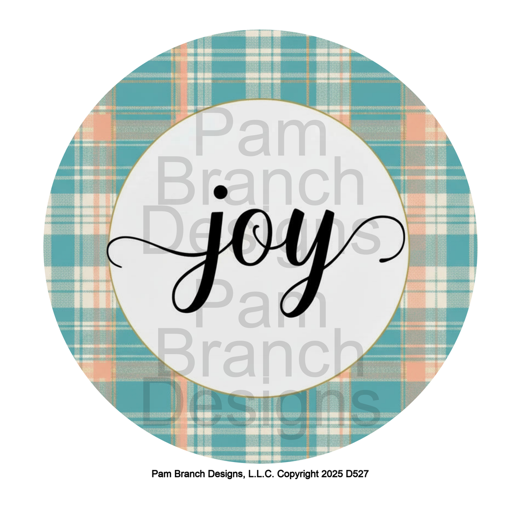 Teal and Peach Plaid Joy Christmas Design – Rice Paper for DIY Christmas Ornaments – D527