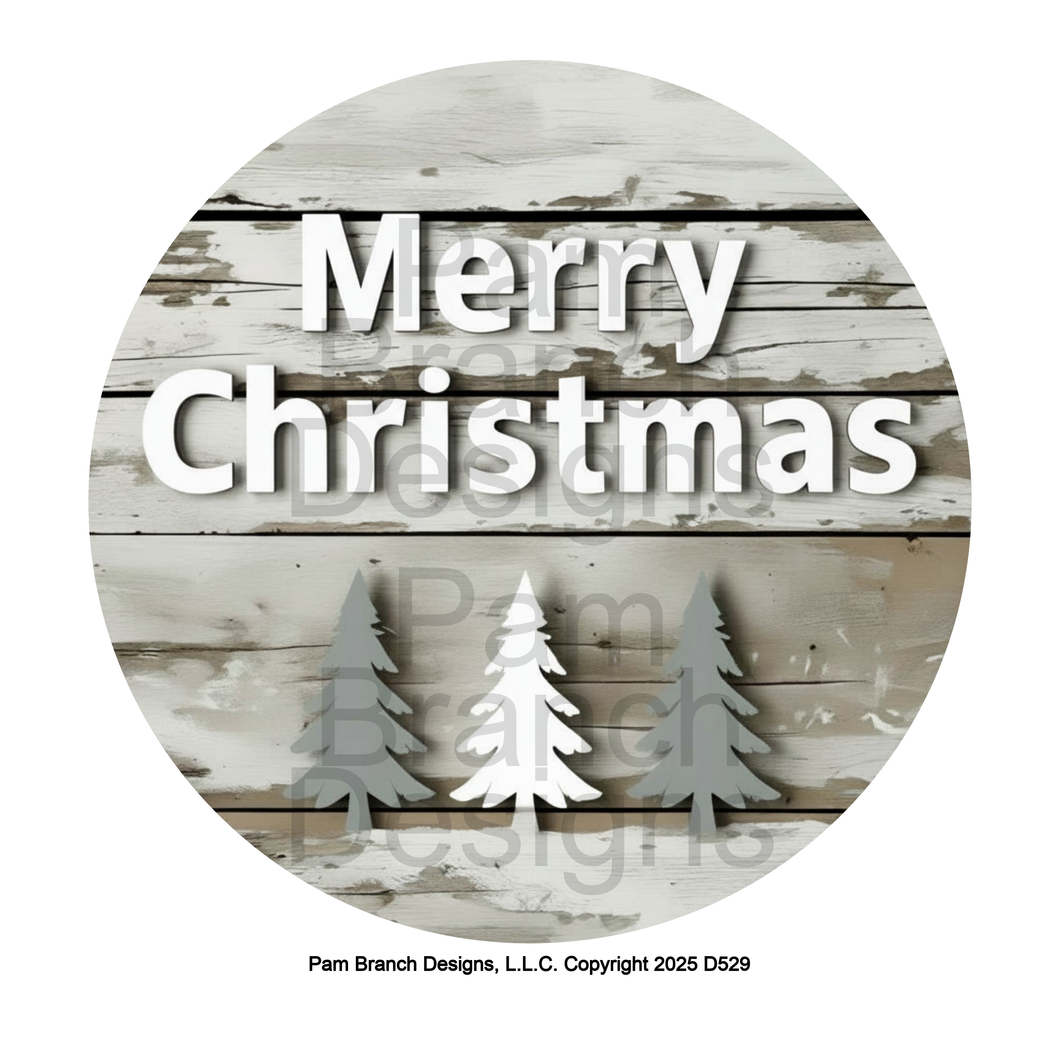 Merry Christmas Trees on Weathered Wood – Rice Paper for DIY Christmas Ornaments – D529