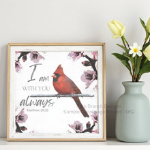 Rice Paper with a Cardinal and Purple Flowers - "I am With You Always" - Decoupage Paper, D52