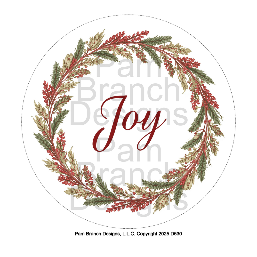 Joy Wreath with Red Berries – Rice Paper for DIY Christmas Ornaments – D530