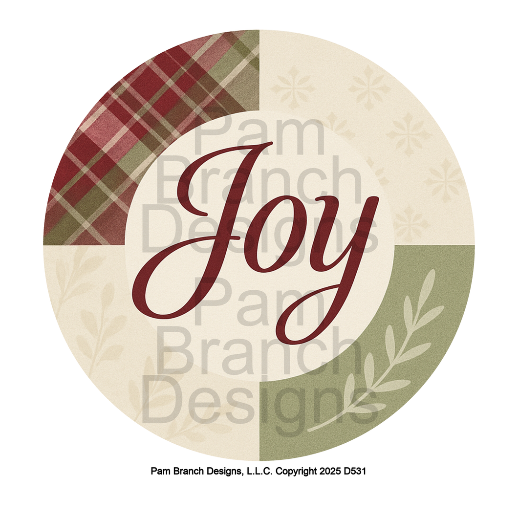 Joy Patchwork Plaid Christmas Design – Rice Paper for DIY Christmas Ornaments – D531