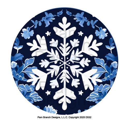 Navy Floral Snowflake Design – Rice Paper for DIY Christmas Ornaments – D532