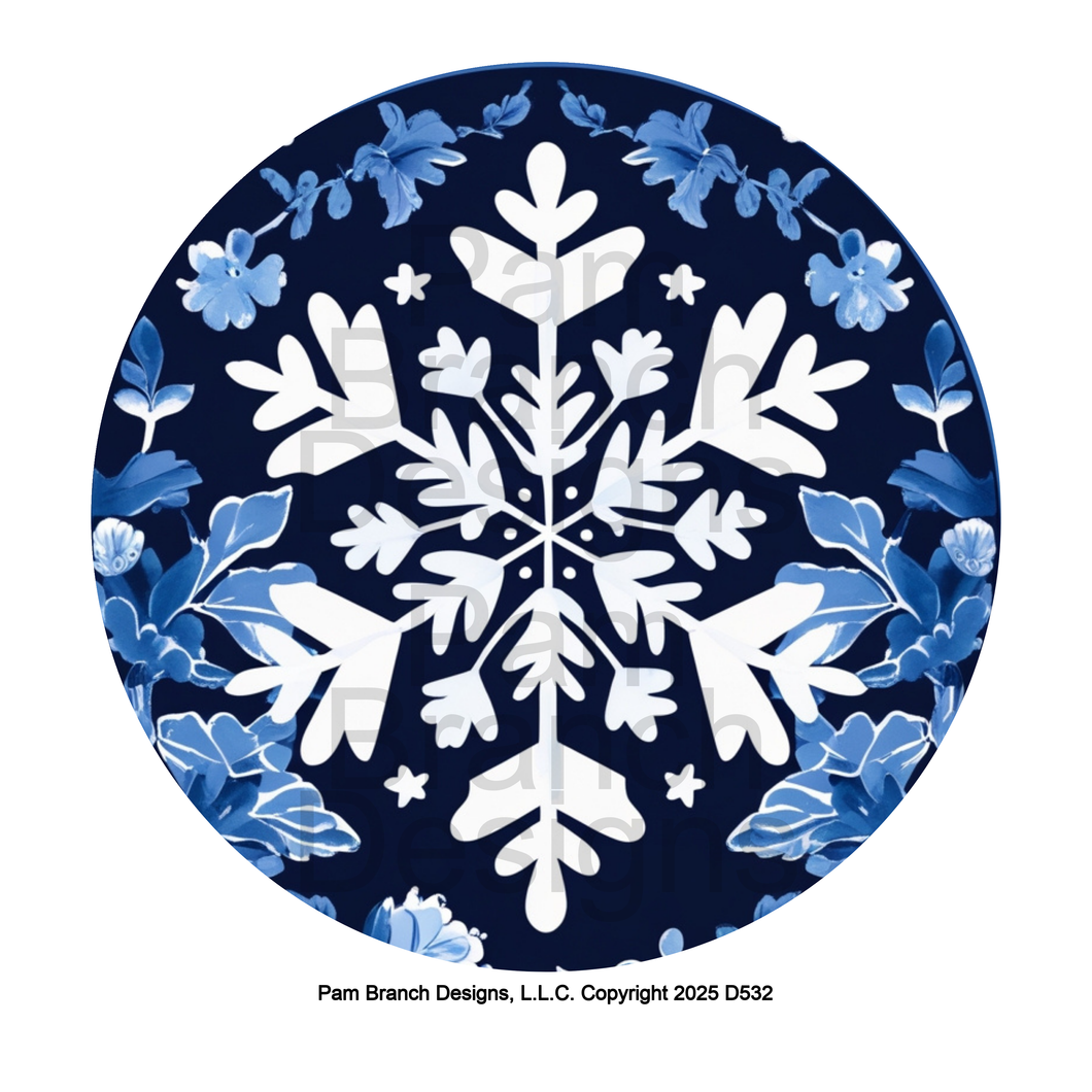 Navy Floral Snowflake Design – Rice Paper for DIY Christmas Ornaments – D532