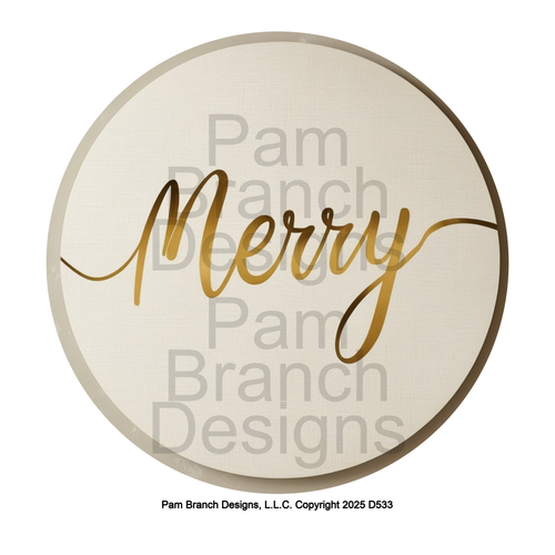Gold Script Merry on Neutral Background – Rice Paper for DIY Christmas Ornaments – D533