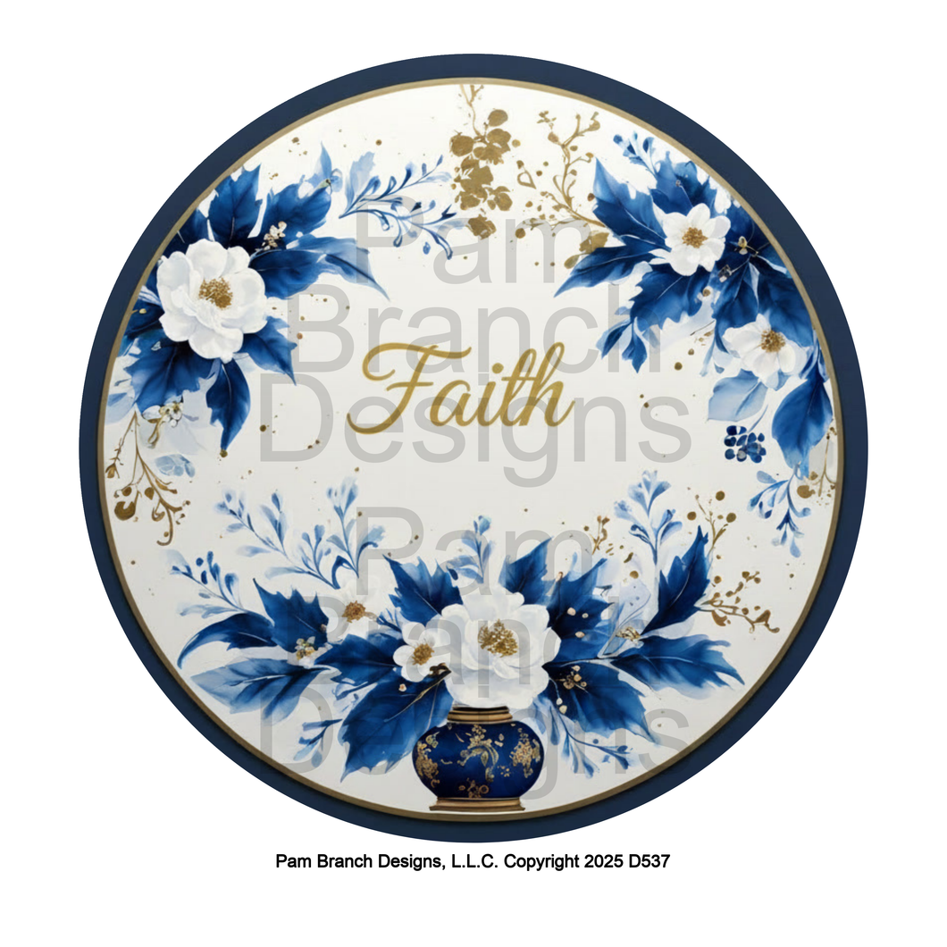 Blue and White Floral Faith Design – Rice Paper for DIY Christmas Ornaments – D537