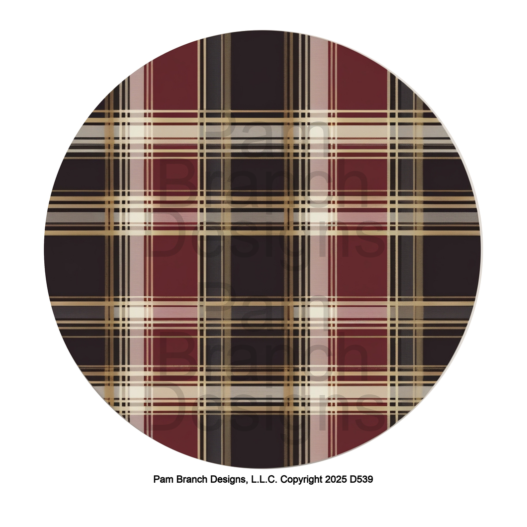 Burgundy and Gold Tartan Christmas Pattern – Rice Paper for DIY Christmas Ornaments – D539