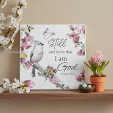 Rice Paper with a Tufted Titmouse and Purple Flowers - "Be Still" - Decoupage Sheet, D53