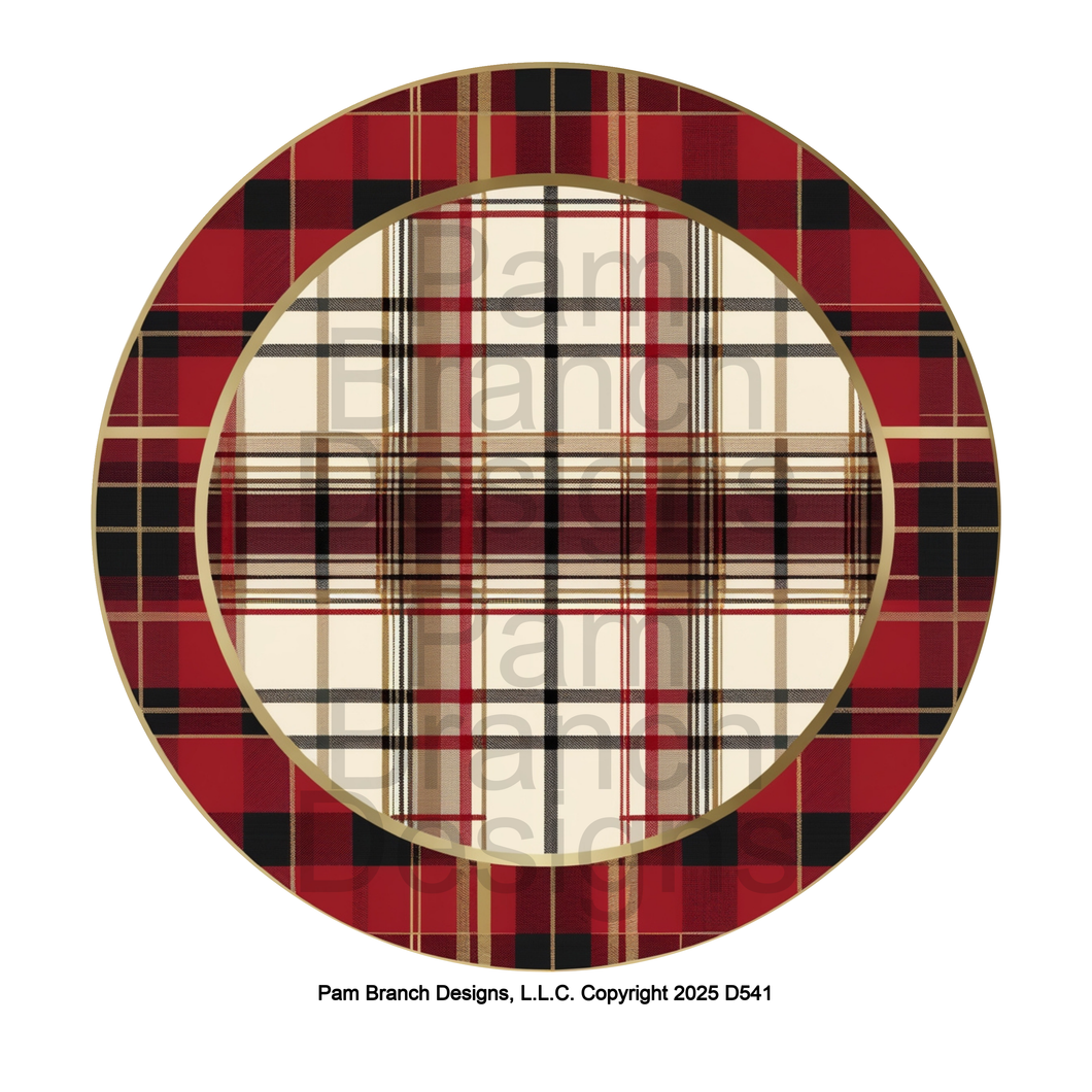 Layered Red Tartan Framed Pattern – Rice Paper for DIY Christmas Ornaments – D541