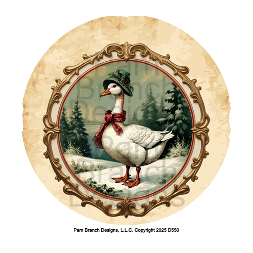 Vintage Goose in Ornate Frame Rice Paper for DIY Christmas Ornament Decoupage D550