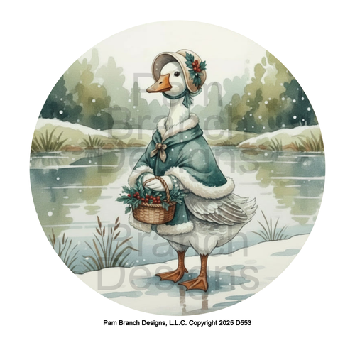 Teal Winter Goose by the Pond Rice Paper for DIY Christmas Ornament Decoupage D553