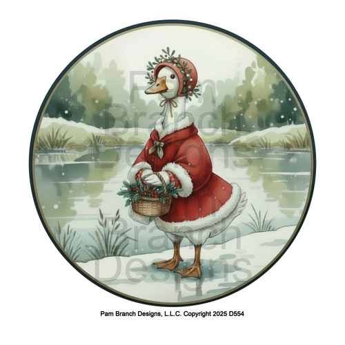 Red Winter Goose by the Pond Rice Paper for DIY Christmas Ornament Decoupage D554