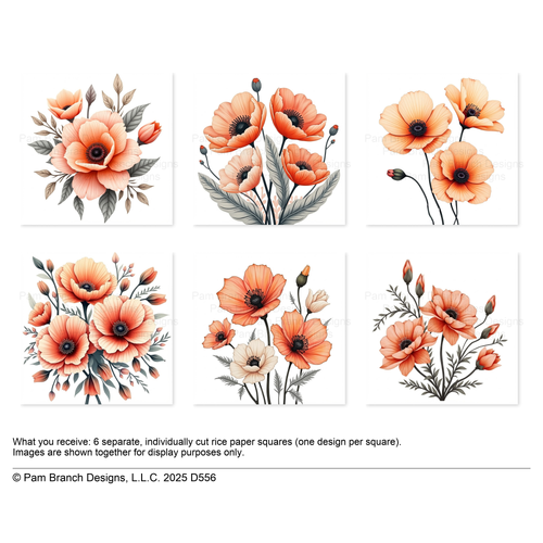 Floral in Peach Set, Rice Paper for Decoupage D556