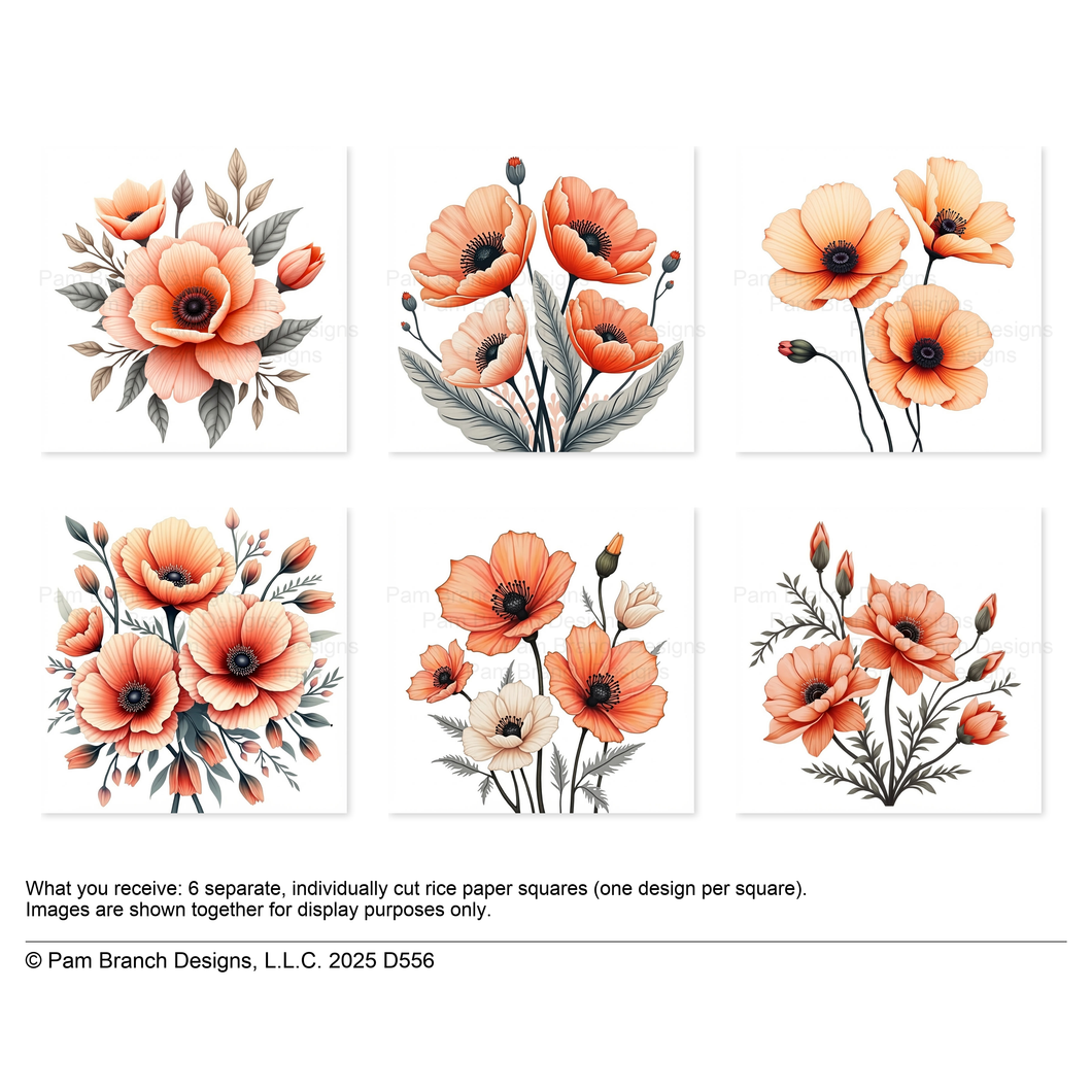 Floral in Peach Set, Rice Paper for Decoupage D556