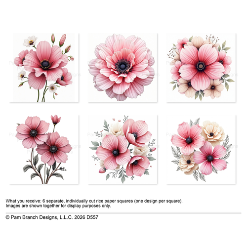 Pink Floral Rice Paper for Decoupage Bundle D557
