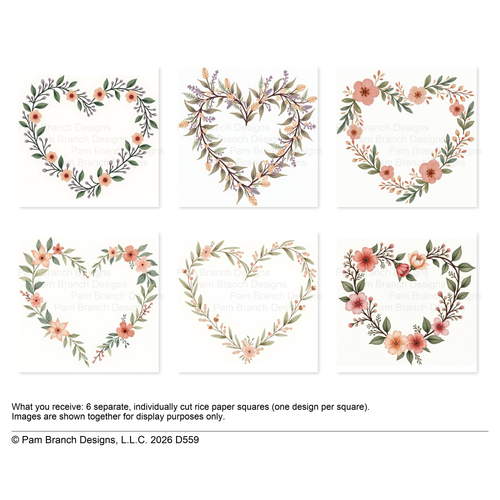 Floral Wreath Heart Rice Paper for Decoupage Valentine’s Day Bundle D559