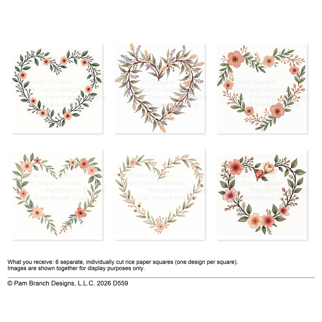 Floral Wreath Heart Rice Paper for Decoupage Valentine’s Day Bundle D559