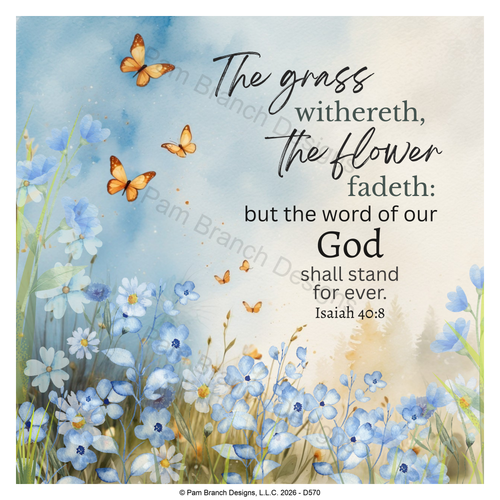 Blue wildflower rice paper for decoupage, with scripture D570