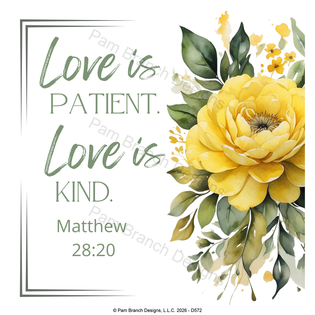 Yellow floral rice paper for decoupage, Love is patient love is kind D572