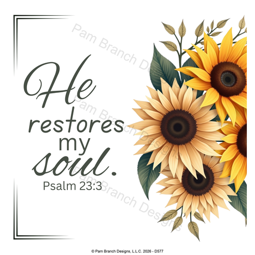 Fall sunflower rice paper for decoupage, He restores my soul, Psalm 23:3, Christian craft, D577