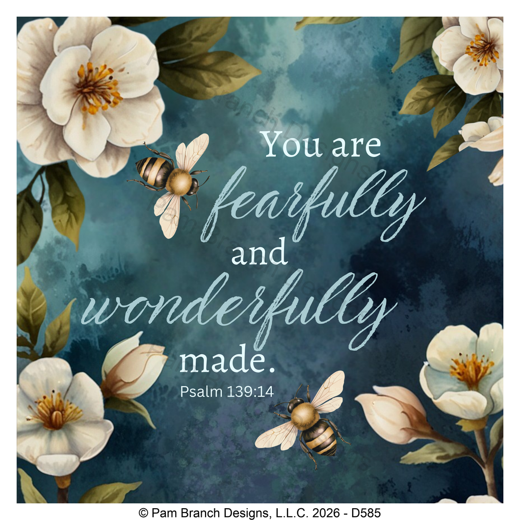 Bee floral rice paper for decoupage, Fearfully and wonderfully made, Psalm 139:14, Christian craft, D585