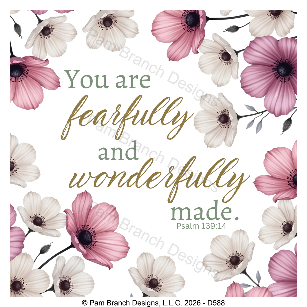 Pink anemone floral rice paper for decoupage, Fearfully and wonderfully made, Psalm 139:14, Christian craft, D588
