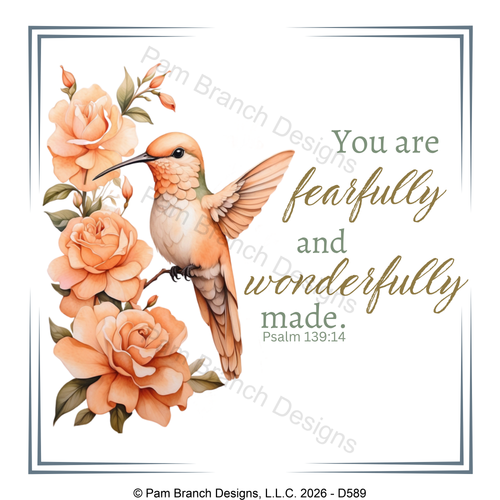 Hummingbird rose rice paper for decoupage, Fearfully and wonderfully made, Psalm 139:14, Christian craft, D589