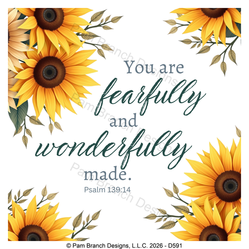 Fall sunflower rice paper for decoupage, Fearfully and wonderfully made, Psalm 139:14, Christian craft, D591
