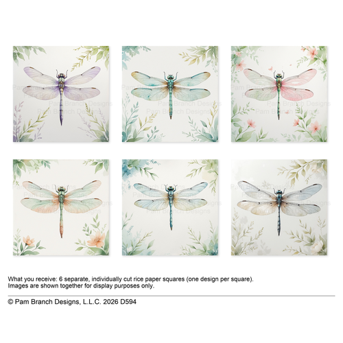 Dragonfly Floral Rice Paper For Decoupage 3 Inch Bundle D594