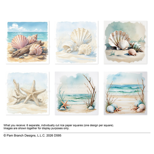 Seashell Beach Rice Paper For Decoupage 3 Inch Bundle D595