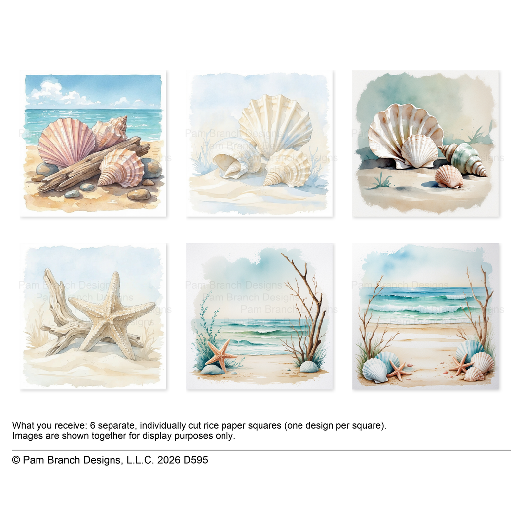 Seashell Beach Rice Paper For Decoupage 3 Inch Bundle D595