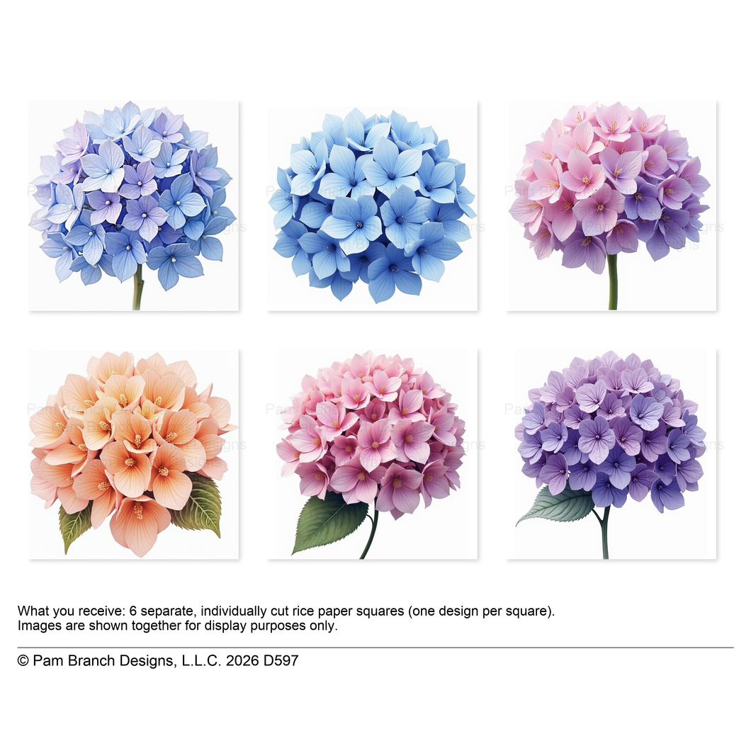 Hydrangea Flower Rice Paper For Decoupage 3 Inch Bundle D597