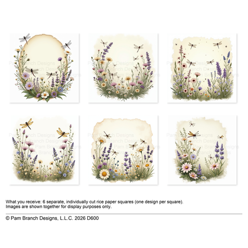Dragonfly Wildflower Parchment Rice Paper For Decoupage 3 Inch Bundle D600