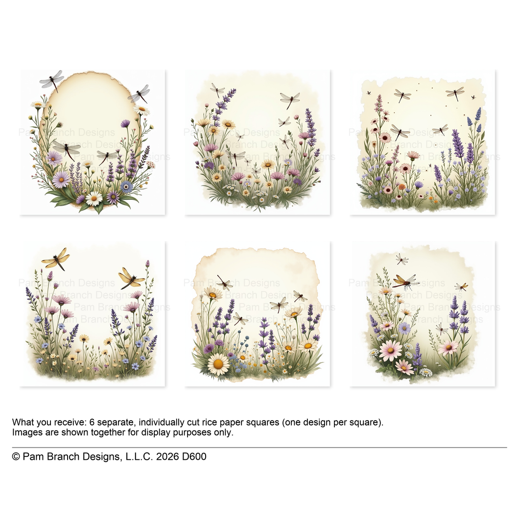 Dragonfly Wildflower Parchment Rice Paper For Decoupage 3 Inch Bundle D600