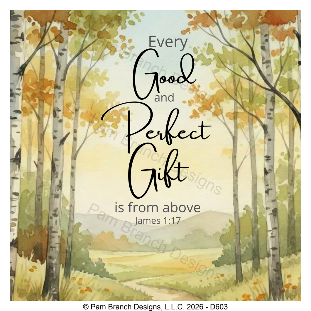 Fall birch tree rice paper for decoupage, Every good and perfect gift, James 1:17, Christian craft, D603