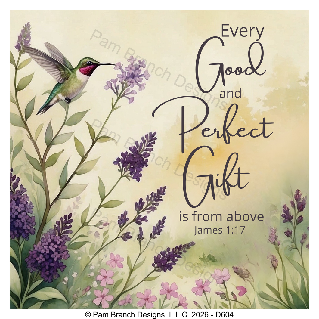 Hummingbird lavender rice paper for decoupage, Every good and perfect gift, James 1:17, Christian craft, D604