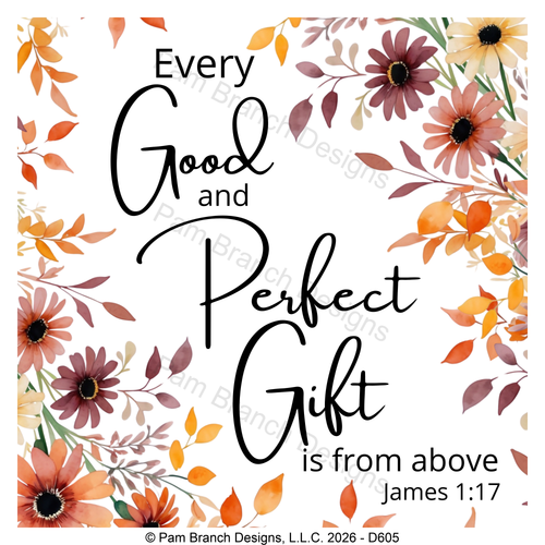 Fall floral border rice paper for decoupage, Every good and perfect gift, James 1:17, Christian craft, D605