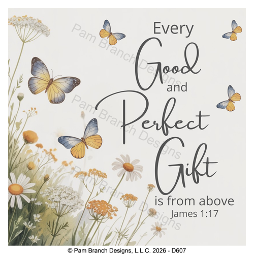 Butterfly wildflower rice paper for decoupage, Every good and perfect gift, James 1:17, Christian craft, D607